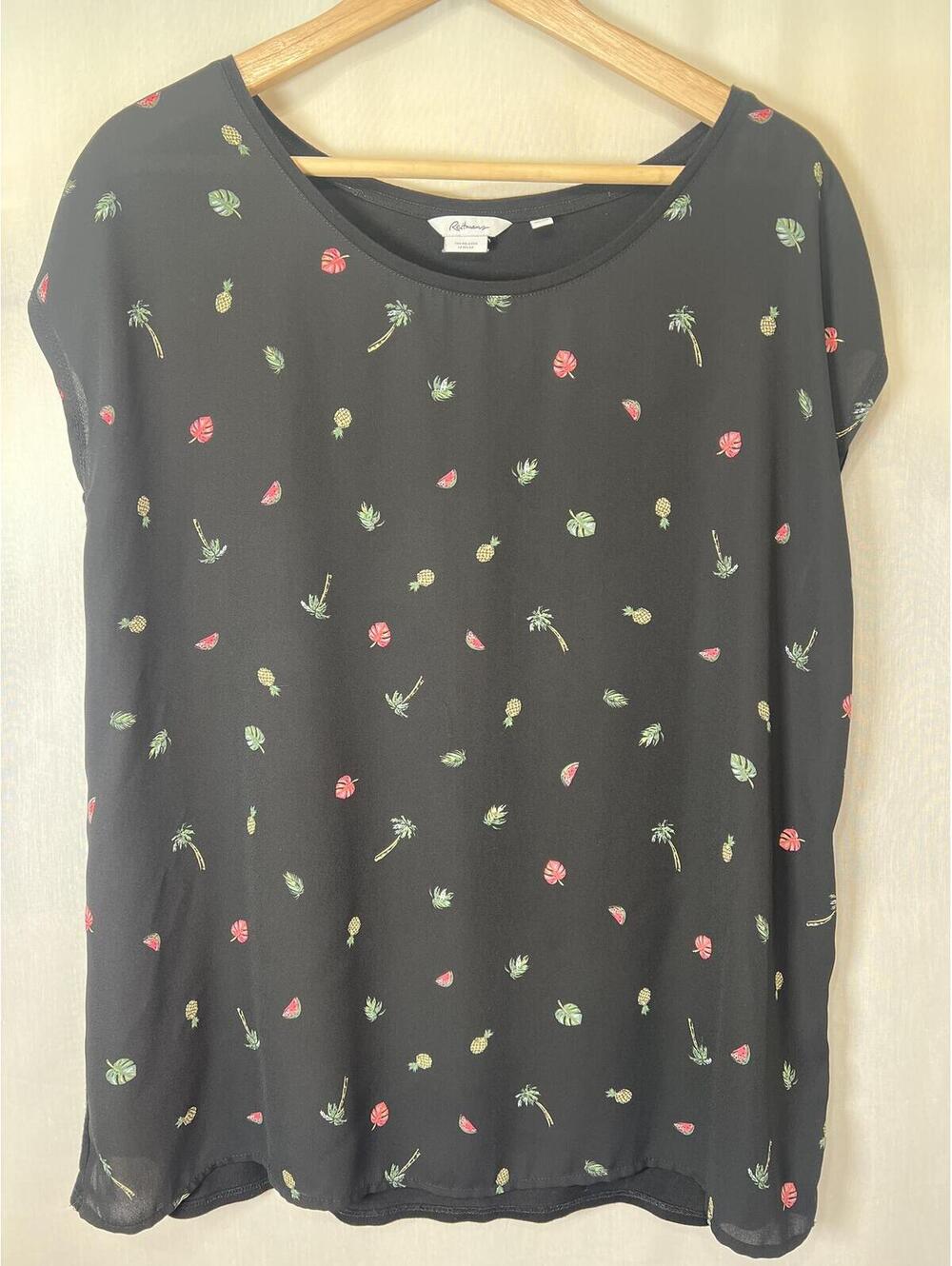 Reitmans Palm Tree Pineapple Print Blouse Women's XL